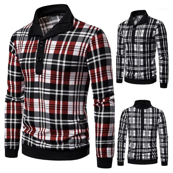 polos casual turn-down collar polos males clothing men designer plaid polos fashion natural color long sleeve, White;black